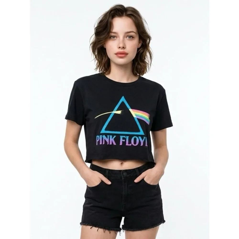 Pink Floyd | Semi Crop Bright Logo Black Band Tee Women’s Size Small